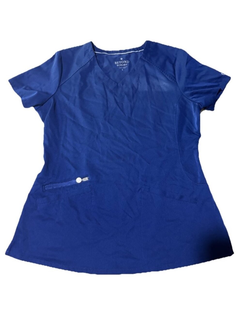 Beyond Scrubs Women’s V-Neck Scrub Top – Navy Blue, Size S